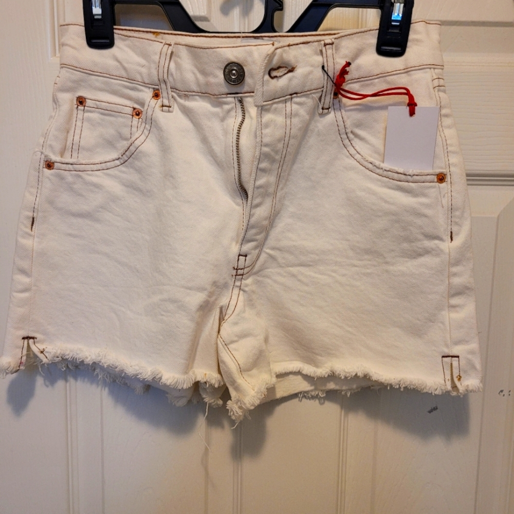Women's Cream Denim Shorts